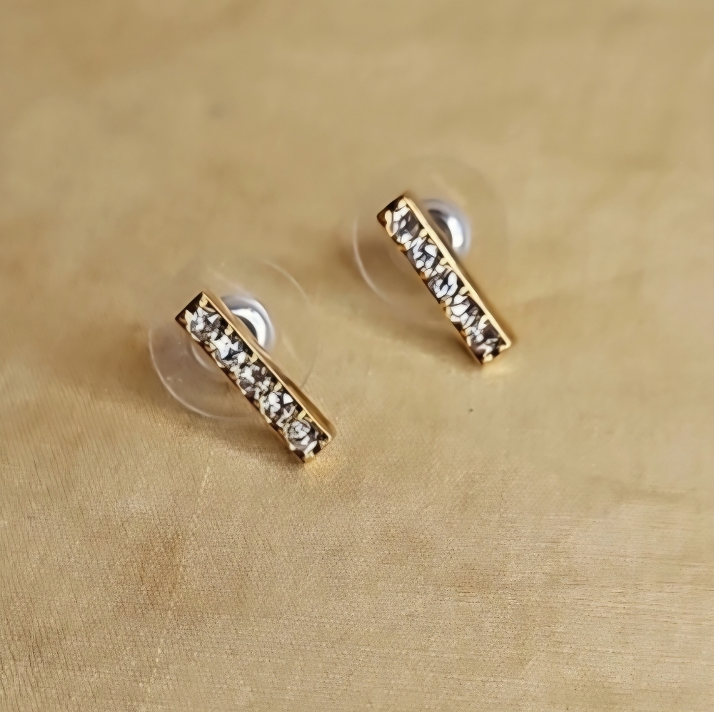 Vintage Gold Plated Pavé Rhinestone Bar Stud Earrings